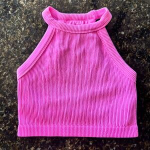 Aerie - High Neck Ribbed Crop Top - Pink - Women’s Size M